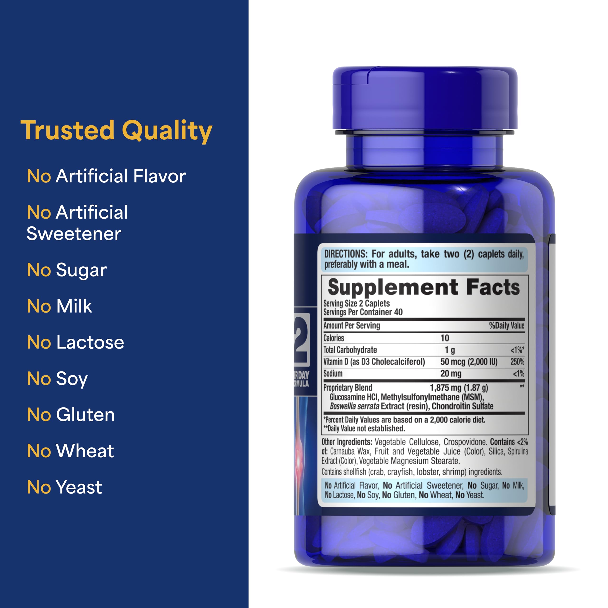Puritan's Pride Advanced Glucosamine Chondroitin MSM with Vitamin D3 50mcg