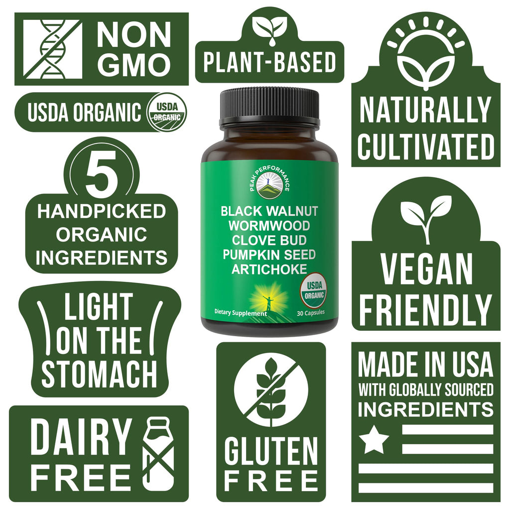 USDA Organic Wormwood Black Walnut Clove Cleanse for Humans Capsules
