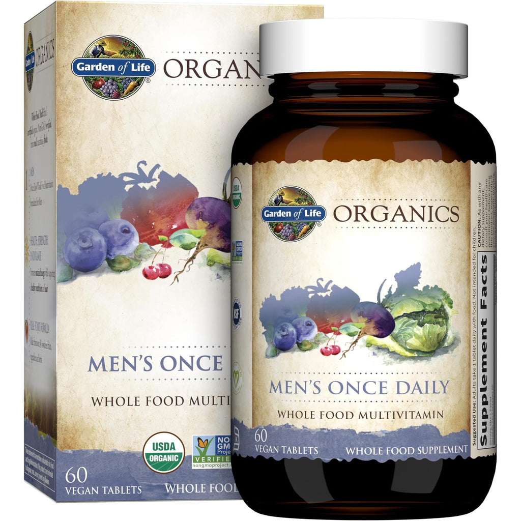 Garden of Life Once Daily Whole Food Multivitamin for Men, Organic Mens Vitamins & Minerals, Vitamin C, Zinc, Vegan, for Health & Well-Being, 60 Tablets | Organic Mens Vitamins & Minerals, Vitamin C, Zinc, Vegan, For Health & Well-Being, Whole Food