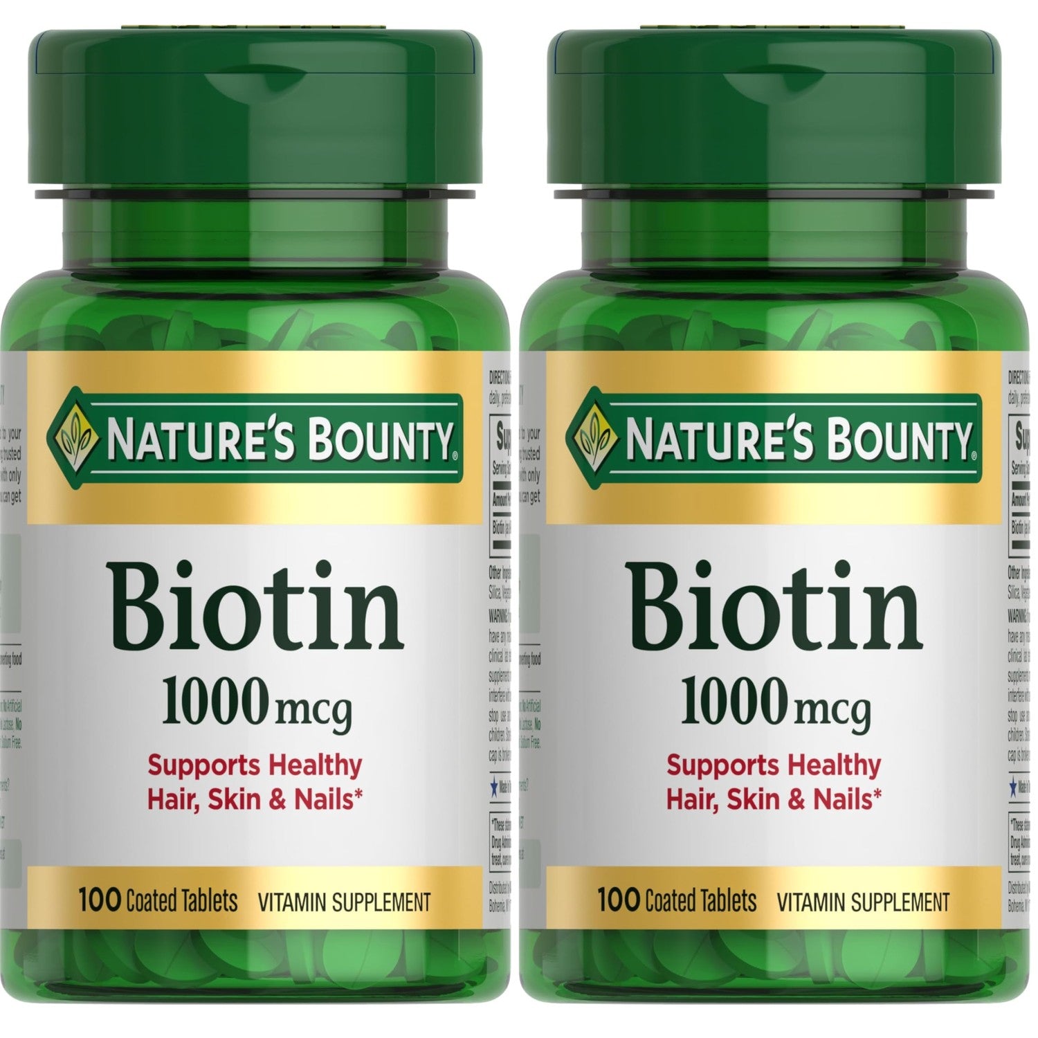 Nature's Bounty Biotin, 1000 mcg, 100 Tablets | Supports Metabolism for Energy and Healthy Hair, Skin, and Nails