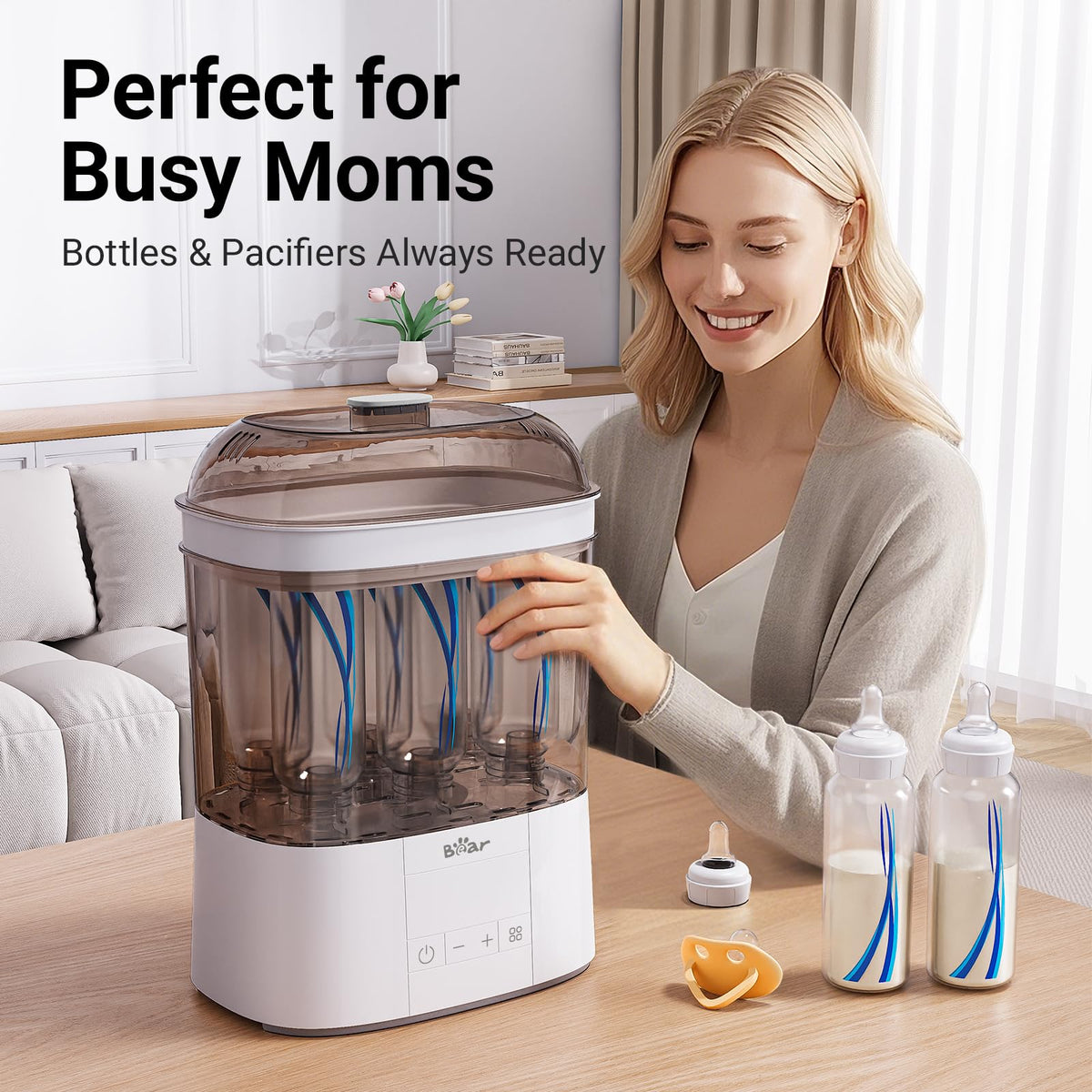 Bear Bottle Sterilizer and Dryer, 2-Layer Electric Steam Sanitizer