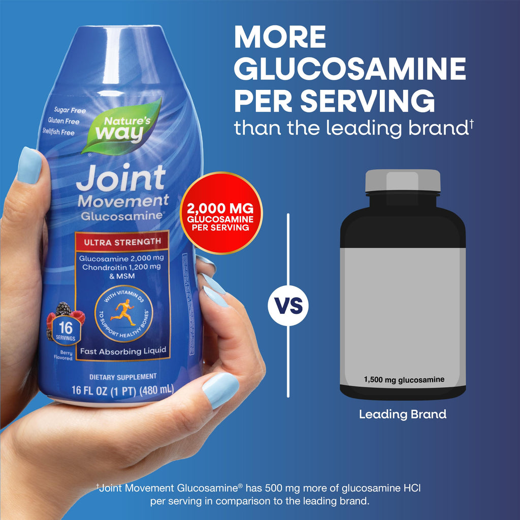 Nature's Way Joint Movement Glucosamine Liquid, Chondroitin, Berry, 16 oz | MSM with Vitamin D3 & Hyaluronic Acid, Fast-Absorbing Liquid, Joint Support Supplement*, Berry Flavored
