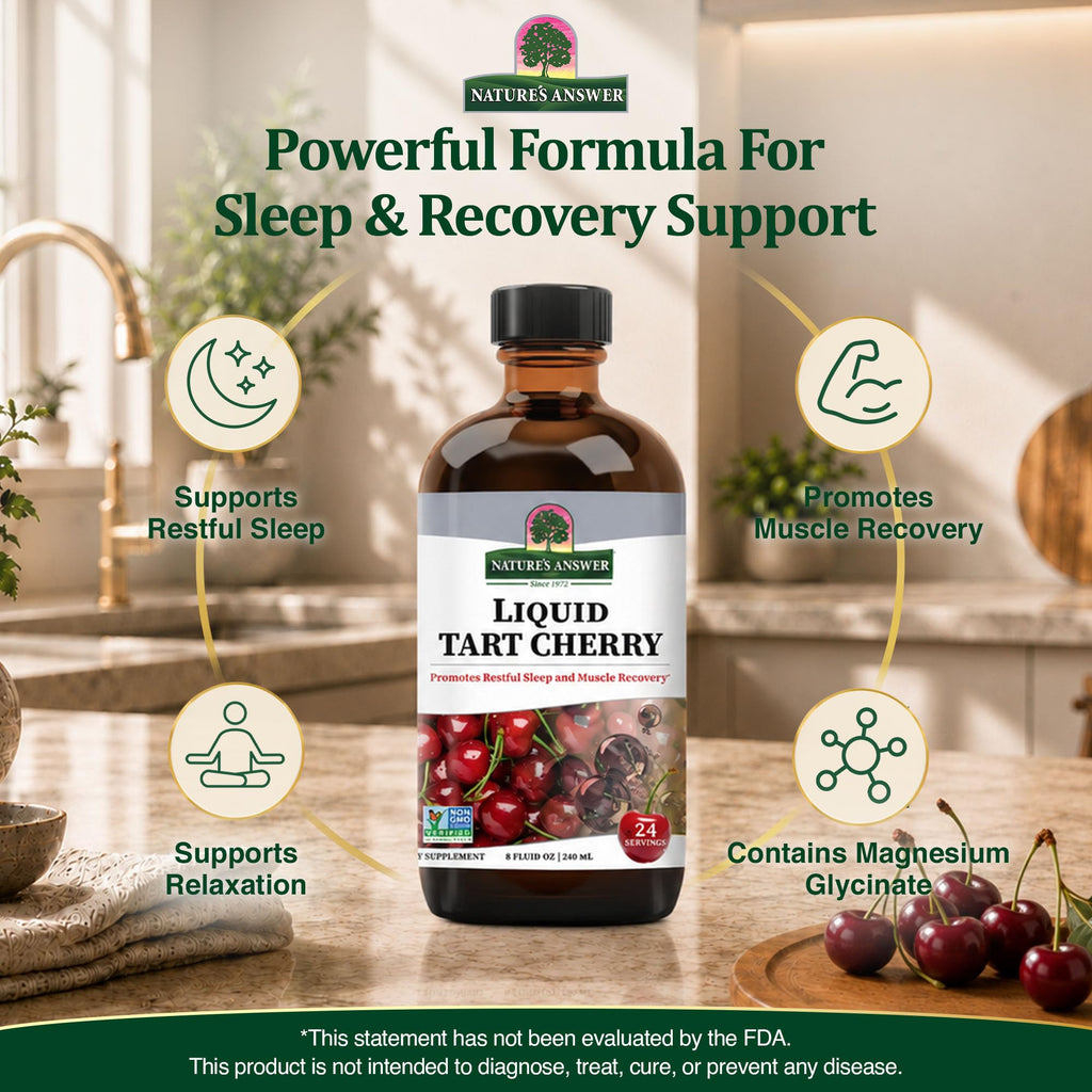 Nature's Answer Tart Cherry 8 Ounce Liquid | Promotes Recovery & Sleep | Rich in Anthocyanins | Non GMO | Gluten Free | Vegan