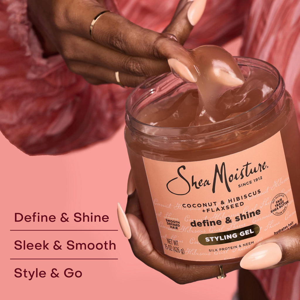 Shea Moisture Coconut & Hibiscus Define & Shine Styling Gel 15oz | For curly hair - hydrates, defines, and controls frizz with Coconut Oil, Flaxseed and Glycerin for lasting hold.