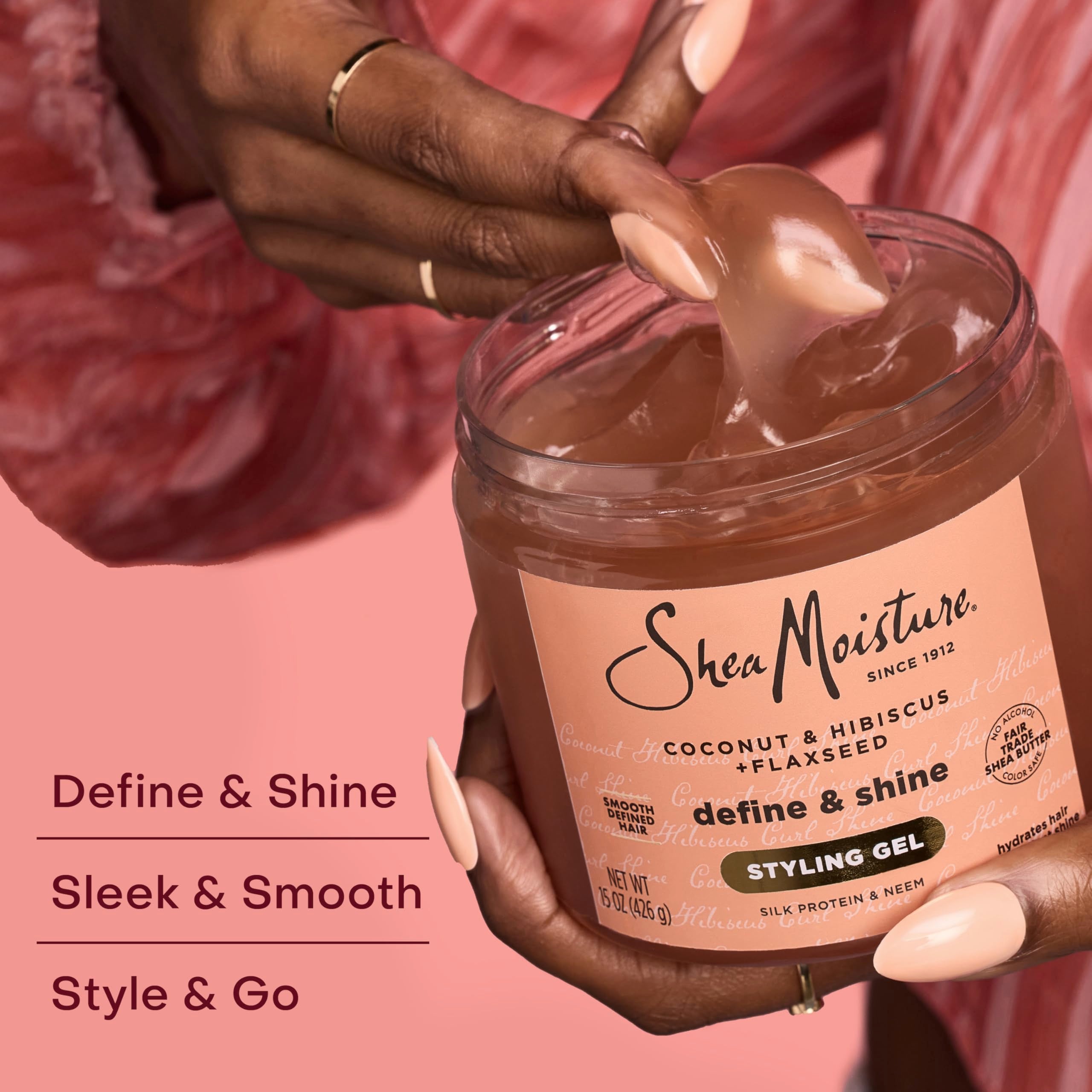 Shea Moisture Coconut & Hibiscus Define & Shine Styling Gel 15oz | For curly hair - hydrates, defines, and controls frizz with Coconut Oil, Flaxseed and Glycerin for lasting hold.