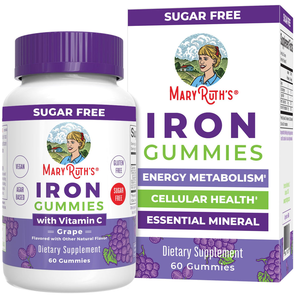 MaryRuth's Iron Gummies for 14+ with Vitamin C for Absorption | Sugar Free | Gummy Iron Supplement + VIT C | Energy Metabolism | Cellular Health | Immune Support | Vegan | Non-GMO | 60 Count | Sugar Free, Vegan, Cellular Health