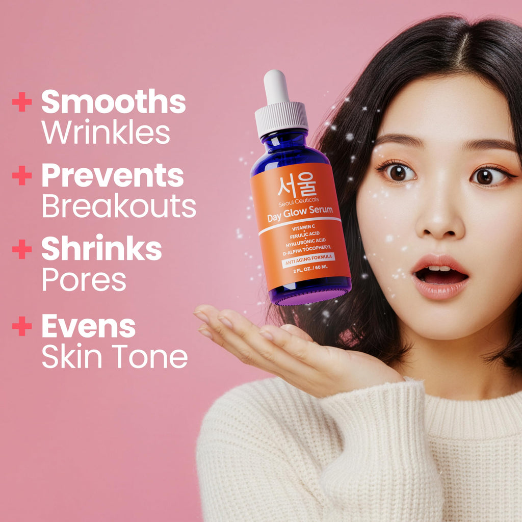 SeoulCeuticals Korean Skin Care 20% Vitamin C Serum for Face + CE Ferulic | 1oz C E Ferulic Vit C Facial Oil with Hyaluronic Acid, Vitamina E, Vegan, Cruelty Free, Anti Aging K Beauty Glow C+E Skincare