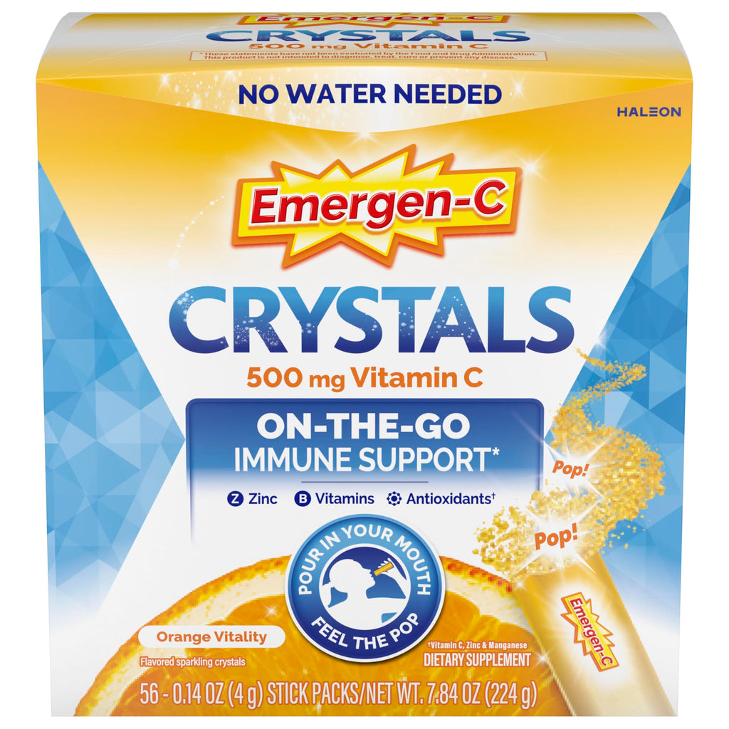Emergen-C Vitamin C 500mg, Immune Support Crystals, Orange, 56 Packets | High Potency Vitamin C, B Vitamins for Energy, Zinc and Manganese, No Water Needed, Easy Pouch Format