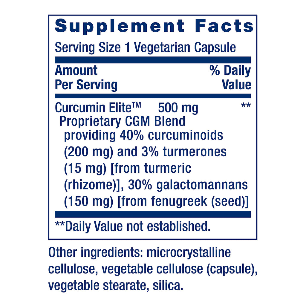 Life Extension Curcumin Elite Turmeric Extract, 60 Count | Two-Month Supply for Inflammation Health Support, Joint & Cardiovascular Health; Gluten-Free, Vegetarian & Non-GMO Formula