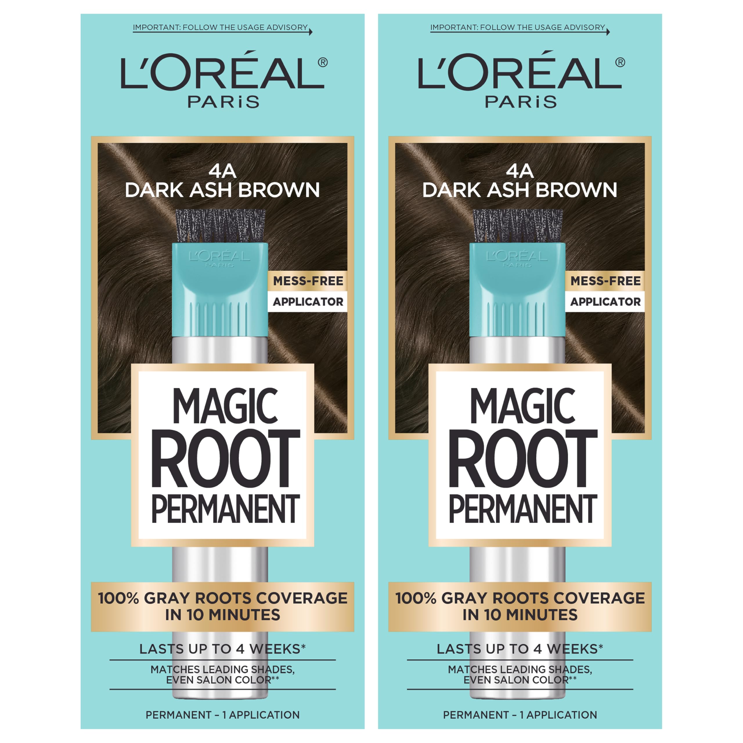 Buy now L'Oreal Paris Magic Root Rescue 10 Minute Root Hair Coloring Kit, Permanent Hair Color with Quick Precision Applicator, 100 percent Gray Coverage, 4 Dark Brown, 2 count at indiglob india