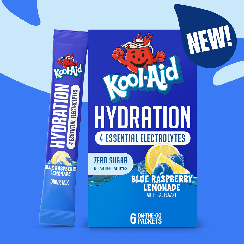 Kool-Aid Hydration Drink Mix, 6 Packets, Blue Raspberry Lemonade, 1.32 oz