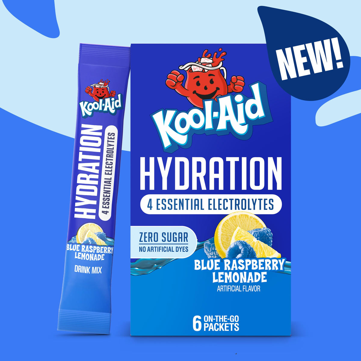 Kool-Aid Hydration Drink Mix, 6 Packets, Blue Raspberry Lemonade, 1.32 oz