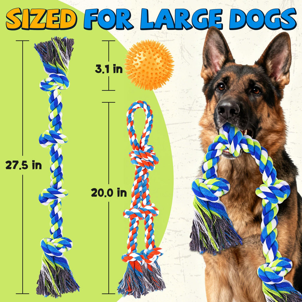 Tough Dog Toys for Aggressive Chewers – 3 Pack Tough Chew Toys for Large Dogs, Strong Rope Toys Ideal for Tug-of-War & Teeth Cleaning