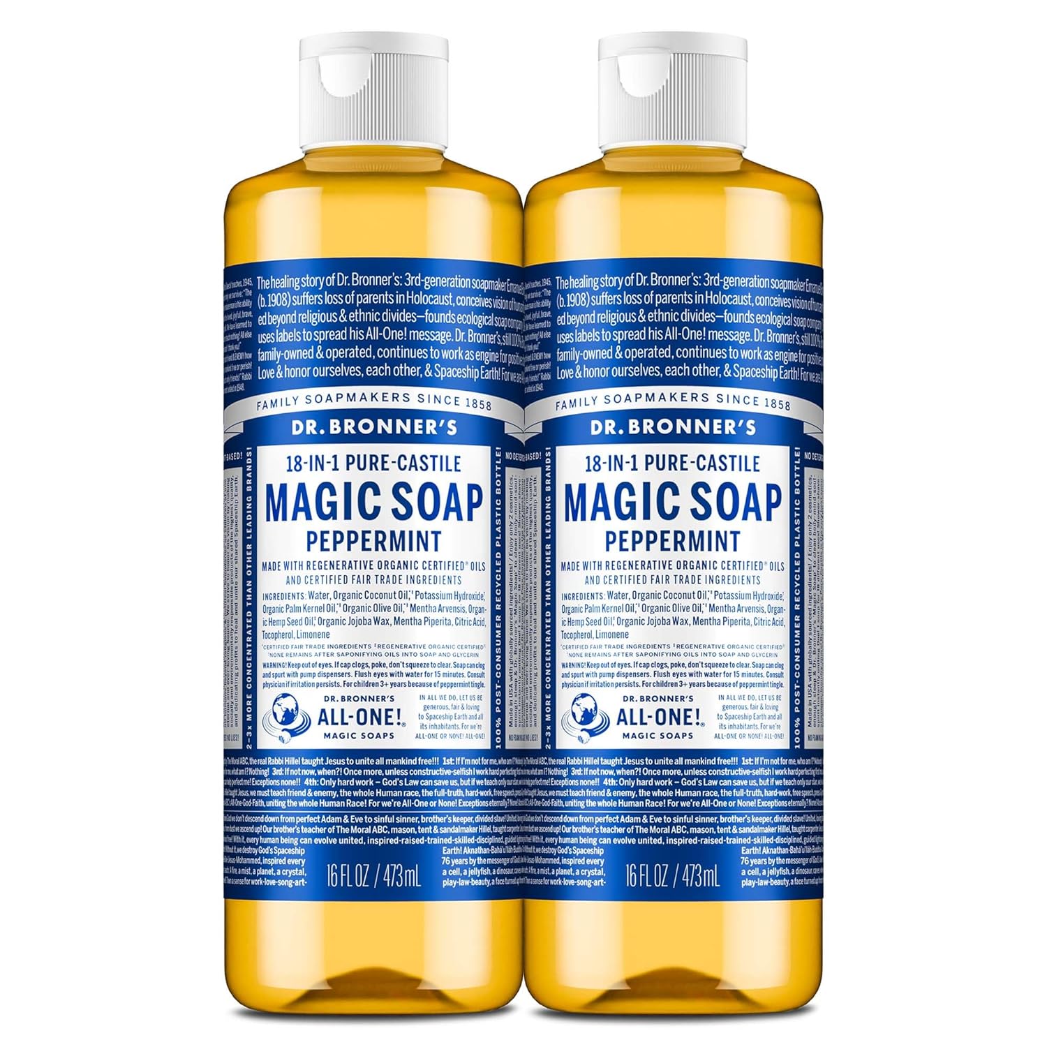 Buy now Dr. Bronner's Pure-Castile Magic Liquid Soap- Made with Regenerative Organic Oils- For Body, Face, Hair, Dishes, Pets, Laundry Natural, Vegan, Non-GMO - Peppermint, 32 oz (2-Pack) 16 Fl Oz (Pack of 2) at indiglob india