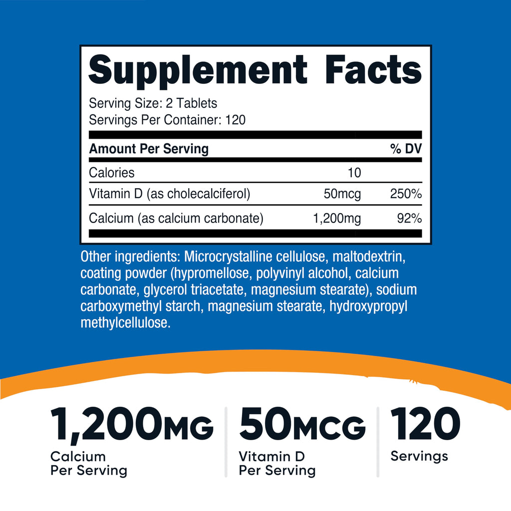 Nutricost Calcium with Vitamin D, 240 Tablets, Gluten-Free, GMO-Free | Calcium (1200mg) Vitamin D (50mcg) Per Serving