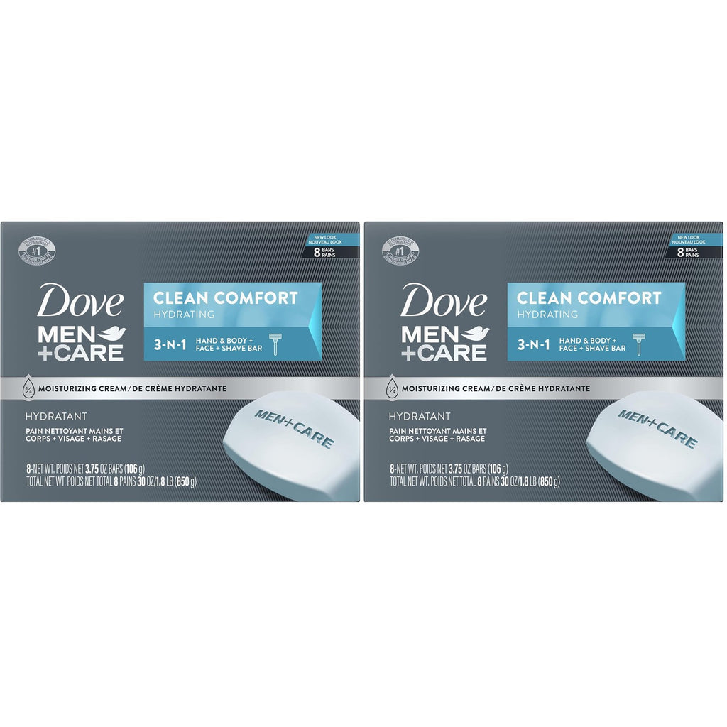 Dove Men Body and Face Bar To Clean and Hydrate Skin 8 Bars 3.75 oz | To Clean and Hydrate Skin Clean Comfort Body and Facial Cleanser More Moisturizing Than Bar Soap