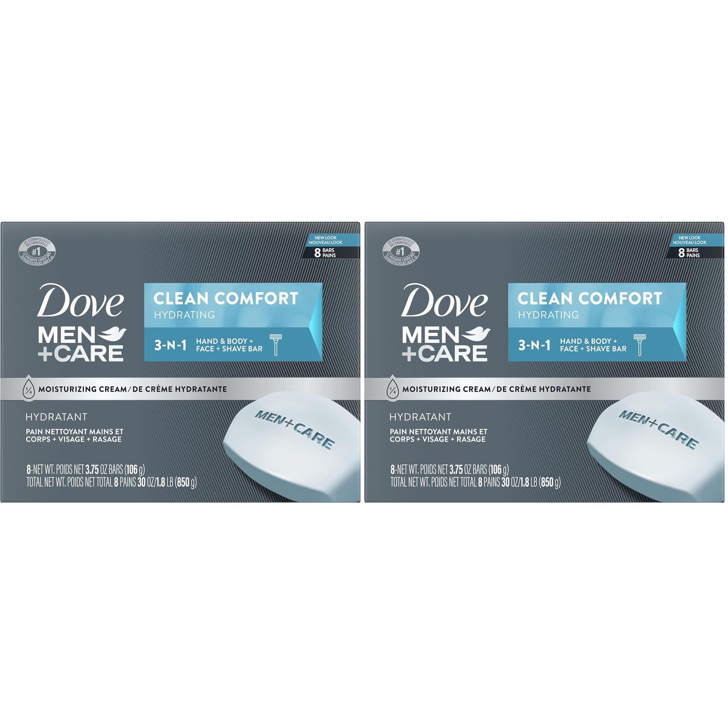 Dove Men Body and Face Bar To Clean and Hydrate Skin 8 Bars 3.75 oz | To Clean and Hydrate Skin Clean Comfort Body and Facial Cleanser More Moisturizing Than Bar Soap