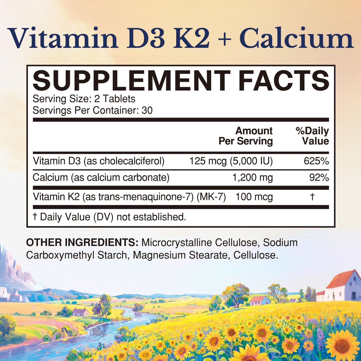 Vitalitown Vitamin D3 K2 Calcium 1200 mg for Women & Men, Vitamin D3 5000 IU, High Potency Bone Strength, Teeth & Immune System Support, Maximum Absorption, Easily Absorbable, 60 Tablets