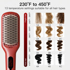 MEGAWISE Hair Straightener Brush Pro, Fast Heating Ceramic Ionic Brush for Smooth Frizz-Free Hair, Safe Anti-Scald Design, Dual Voltage Travel Use (Tomato Red)