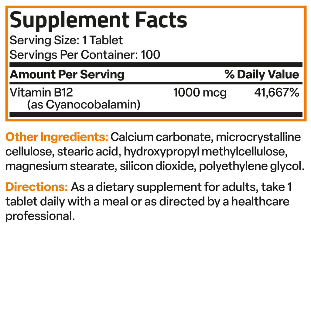 Bronson Vitamin B12 1000 mcg Sustained Release, Energy Support, 100 Tablets | Healthy Brain Function & Nervous System Support, Vegan, Non-GMO, Gluten-Free & Soy-Free