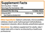 Bronson Vitamin B12 1000 mcg Sustained Release, Energy Support, 100 Tablets | Healthy Brain Function & Nervous System Support, Vegan, Non-GMO, Gluten-Free & Soy-Free