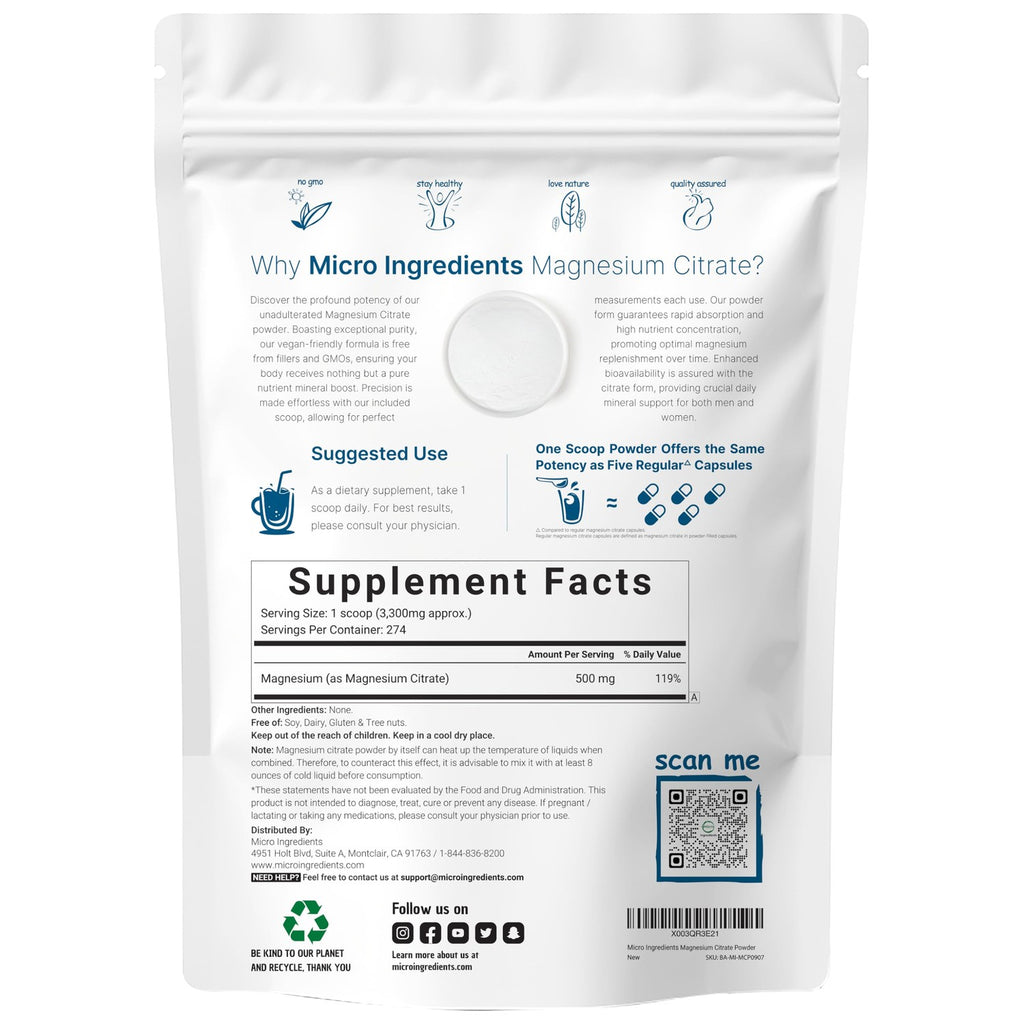 Magnesium Citrate Powder, 2lbs | Unflavored Magnesium Supplement | Relaxation and Nutrient Utilization | Easily Absorbed Formula | Non-GMO, Vegan, Gluten Free