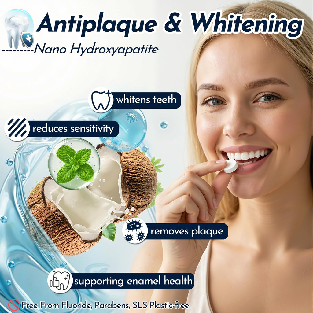 Dr.Brian 5% Nano Hydroxyapatite Toothpaste Tablets, Fluoride Free, 62 Count