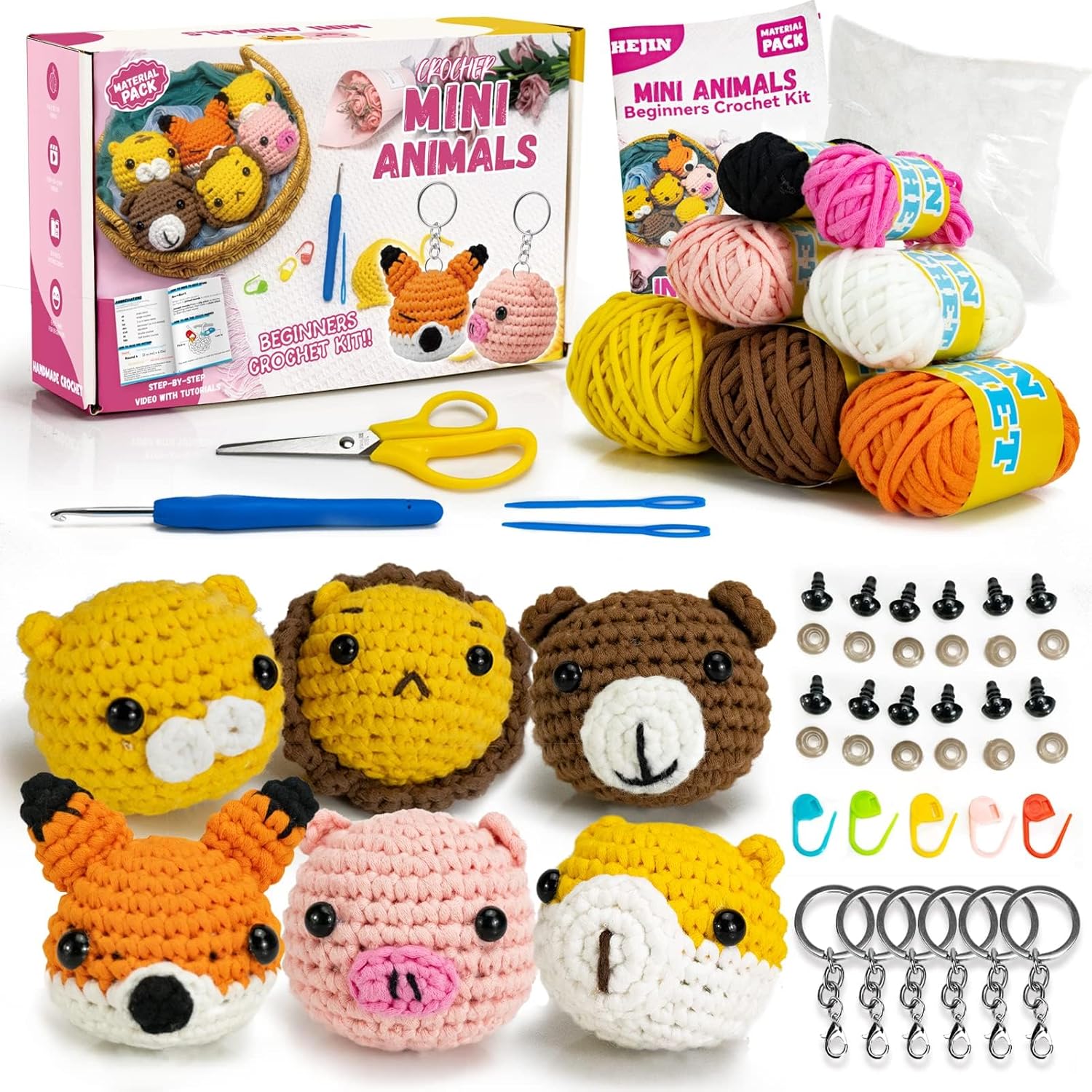 Buy now Beginner Crochet Kit, Crochet Kits for Kids and Adults, 3PCS Crochet Animal Kit for Beginners Include Videos Tutorials, Yarn, Eyes, Stuffing, Crochet Hook - Boys and Girls Birthdays Gift B-Animals at indiglob india