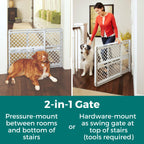 MYPET Universal Pet Gate: 26” - 42” Wide Dog Gate for Doorways with Pressure Fit or Swinging Door Hardware Mounting Types Included: 26" Tall; Gray