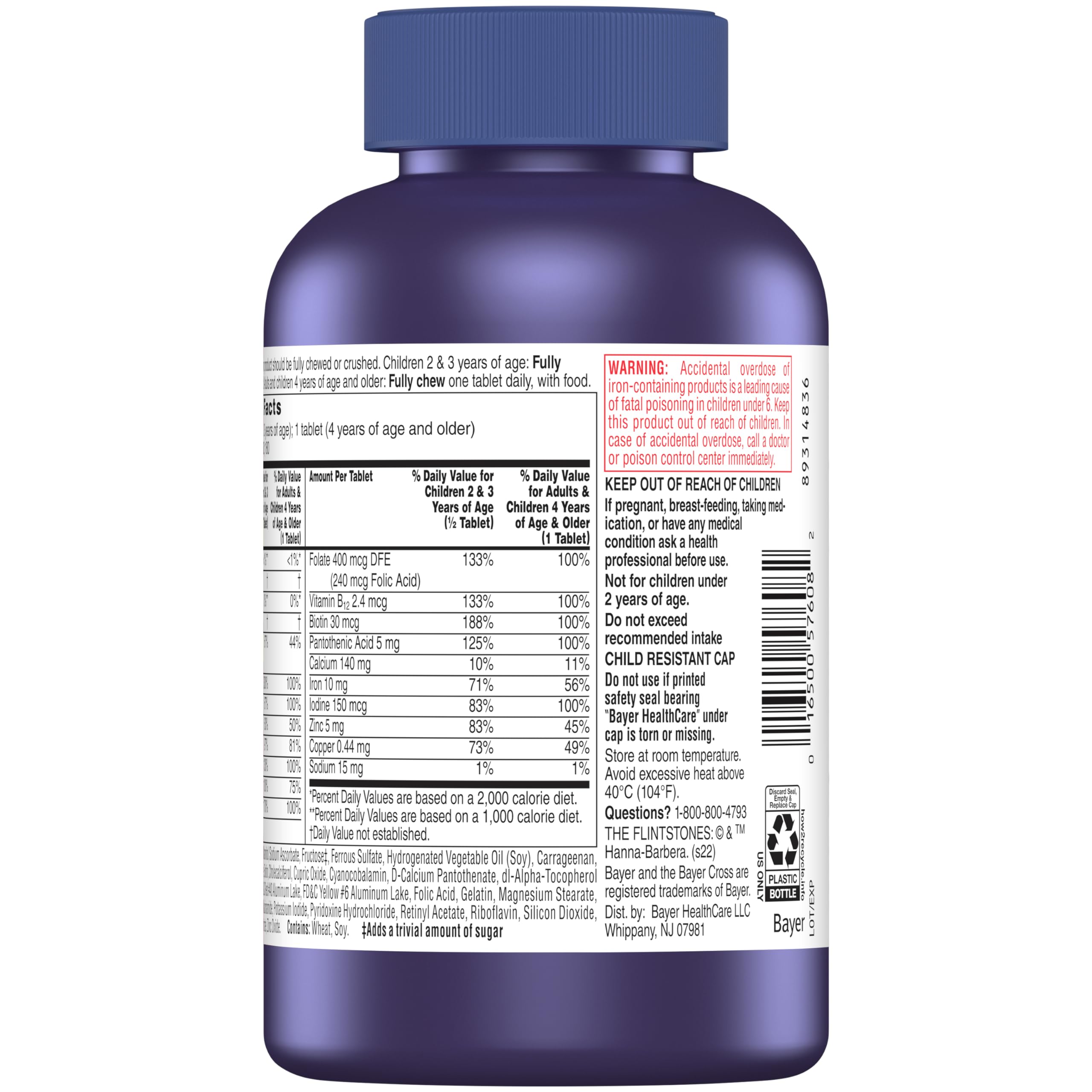 Flintstones Vitamins Chewable Kids Vitamins, Complete Multivitamin for Kids and Toddlers with Iron, Calcium, Vitamin C, Vitamin D & more, 180 count(Pack of 1)(Packaging May Vary)