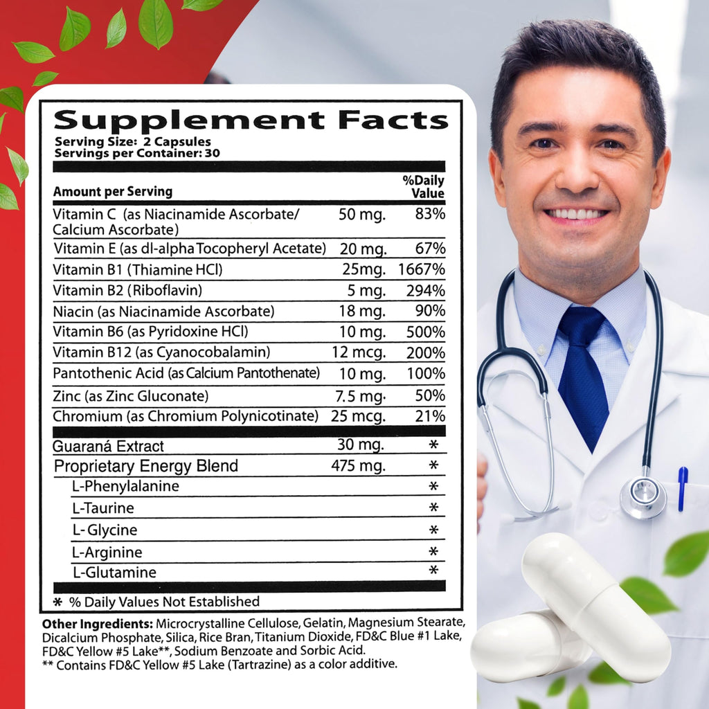 60 Caps Neurobion Energy - Amino Acids Vitamin B1 B2 B6 B12 - Increases Brain Alertness & Stamina | One a day supports normal metabolism and nervous system function; sealed, authentic import