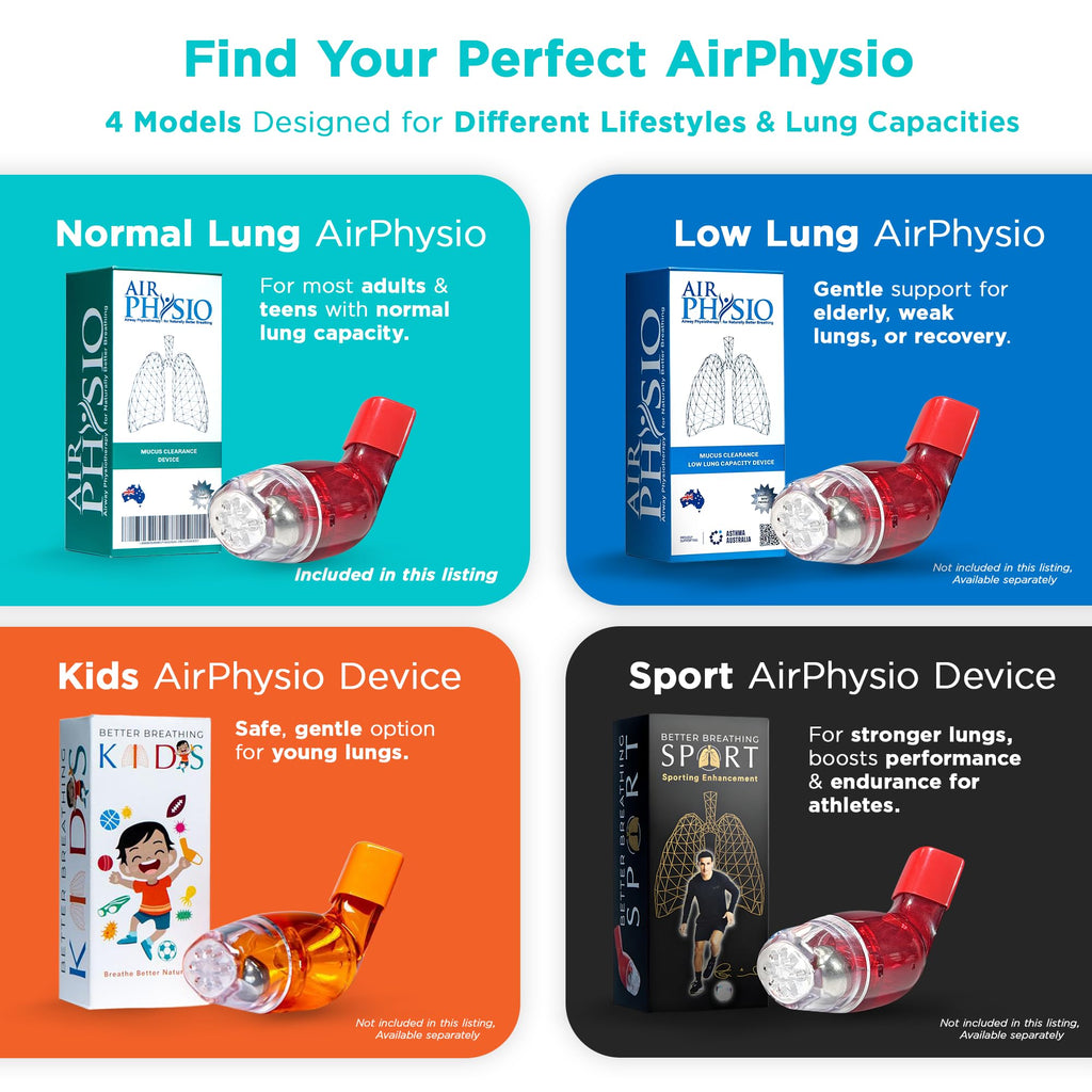 AirPhysio | Drug-Free Portable Breathing Trainer Device for Lungs | Breathe Better, Improve Lung Health & Mucus Clearance | Average Lung Capacity Device | Made in Australia