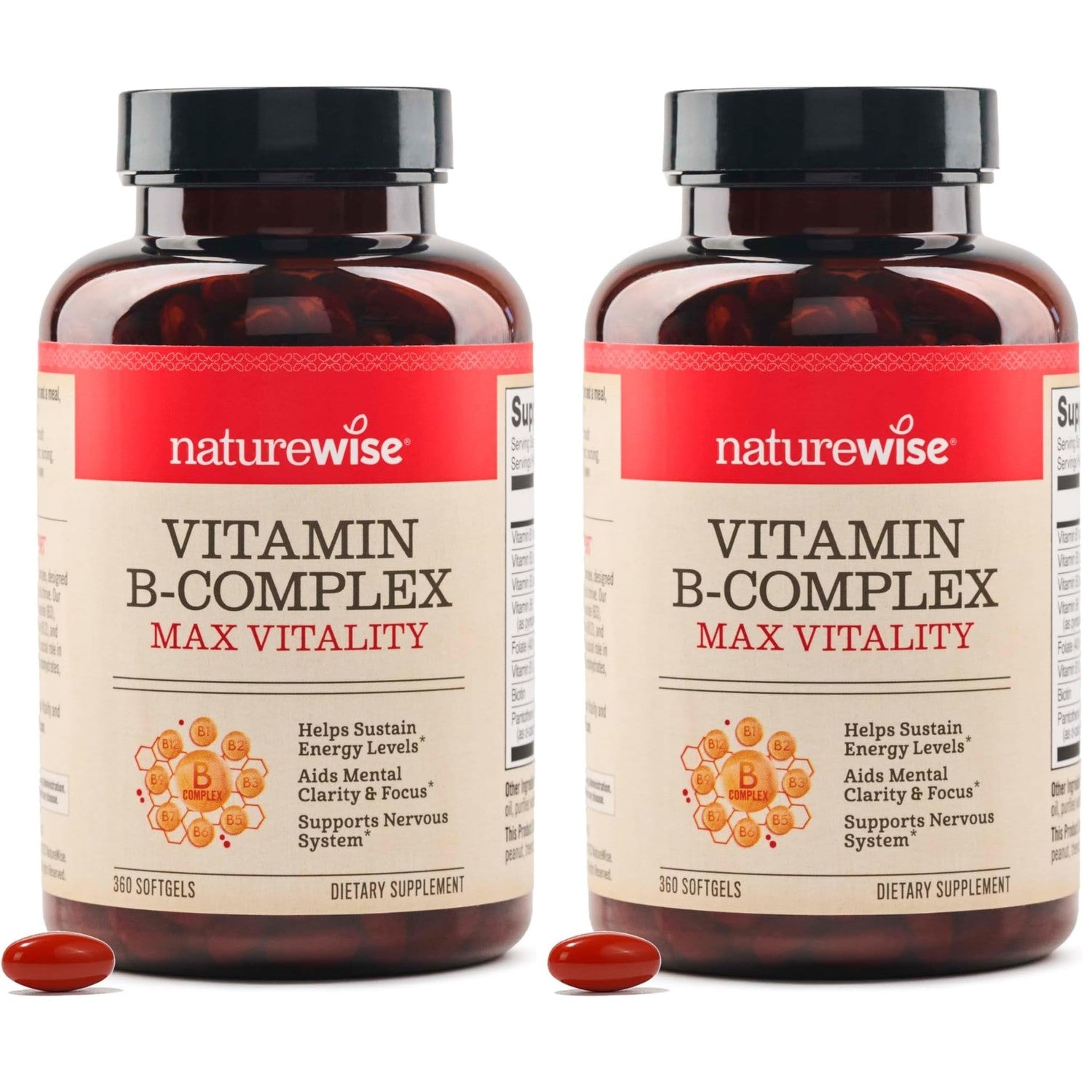 NatureWise Vitamin B Complex for Women and Men - with Folic Acid Biotin B1 B2 B3 B6 B12 - Support Cellular Energy & Mental Clarity - Gluten & Dairy Free - 60 Softgels[2-Month Supply]