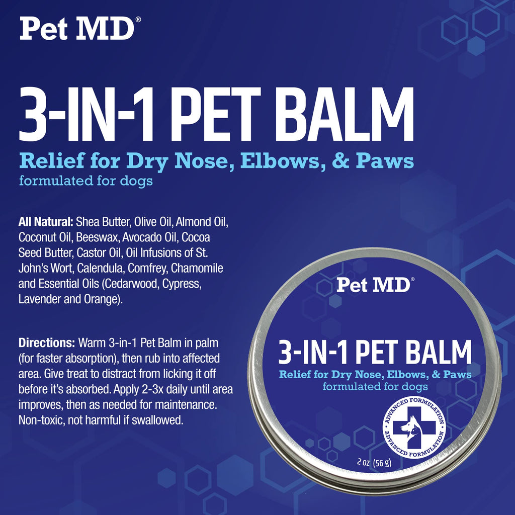 Pet MD Dog Paw Balm - 3-in-1 Paw, Elbow, & Nose Balm for Dogs - 2oz