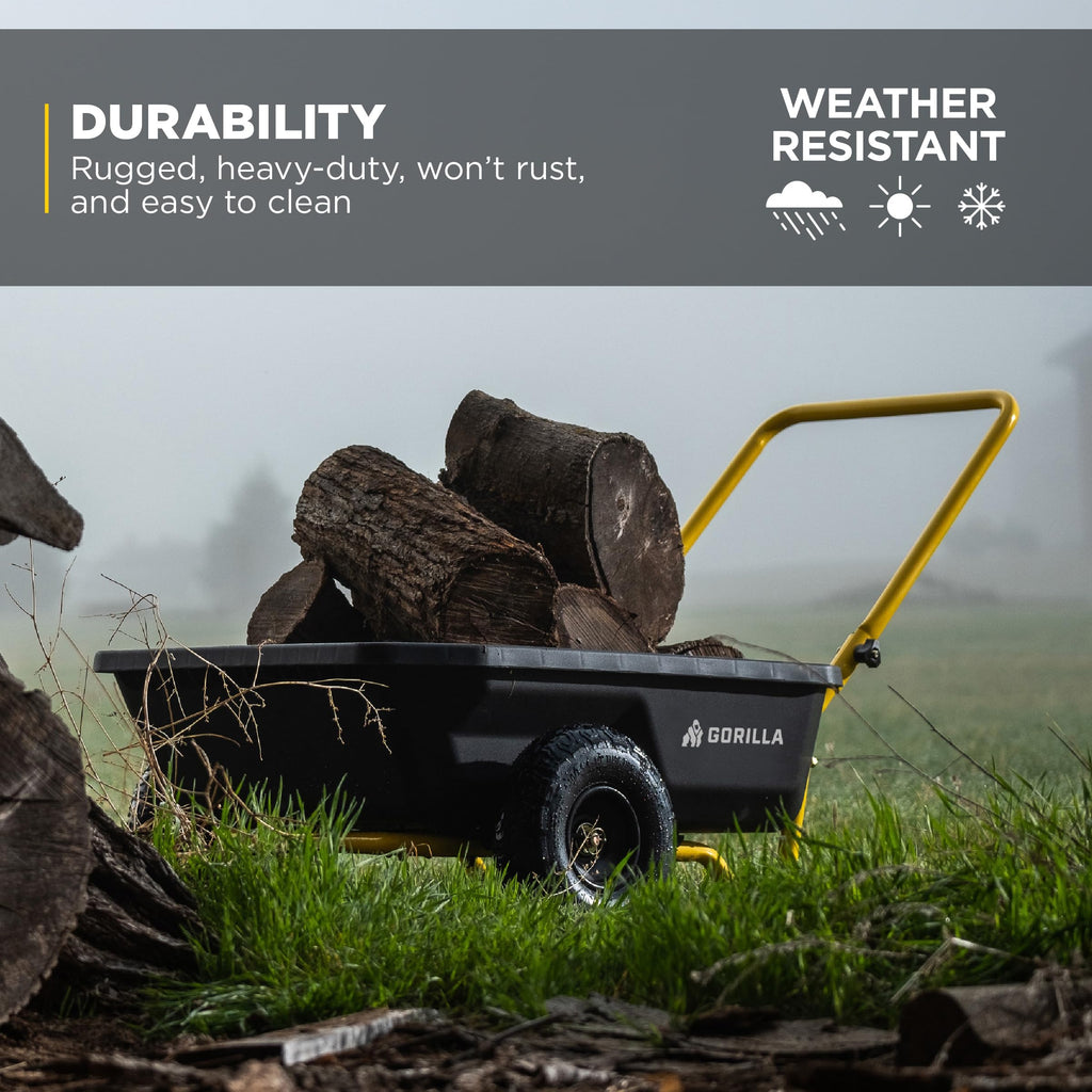 Gorilla Carts Poly Dump Cart, 2-Wheel Garden Wagon, 4 Cu Ft, 300lb Capacity