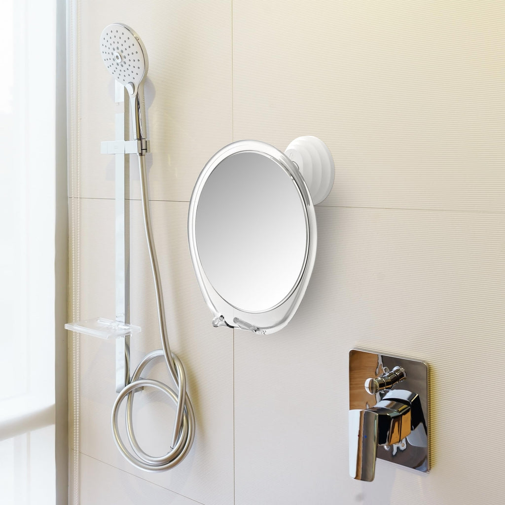 HONEYBULL Fogless Shower Mirror for Shaving with Suction Mount, White | Shatterproof Acrylic Bathroom Accessory With 360 Swivel & Built-in Razor Hook, Clear Reflection in Steam & No-Drill Setup