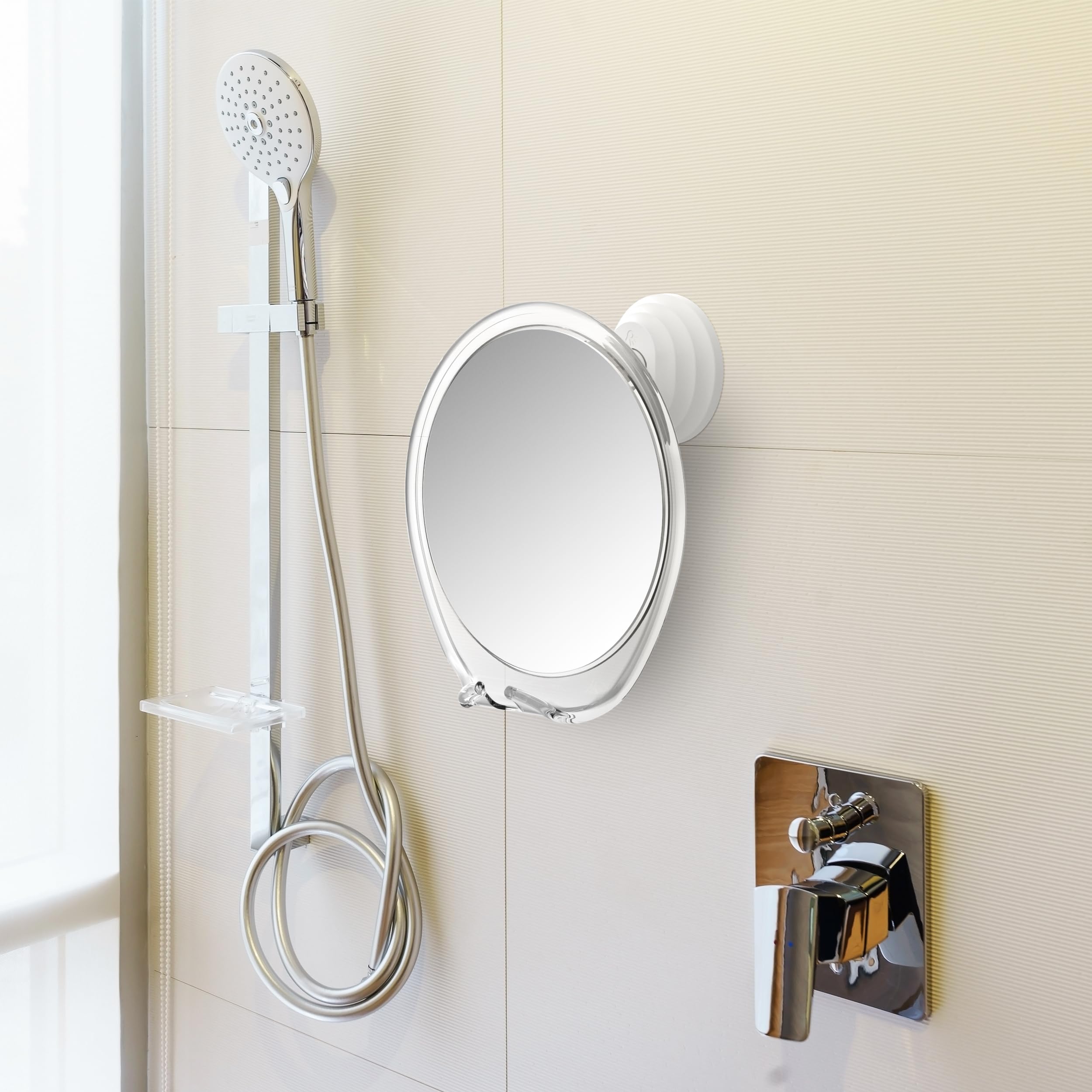 HONEYBULL Fogless Shower Mirror for Shaving with Suction Mount, White | Shatterproof Acrylic Bathroom Accessory With 360 Swivel & Built-in Razor Hook, Clear Reflection in Steam & No-Drill Setup