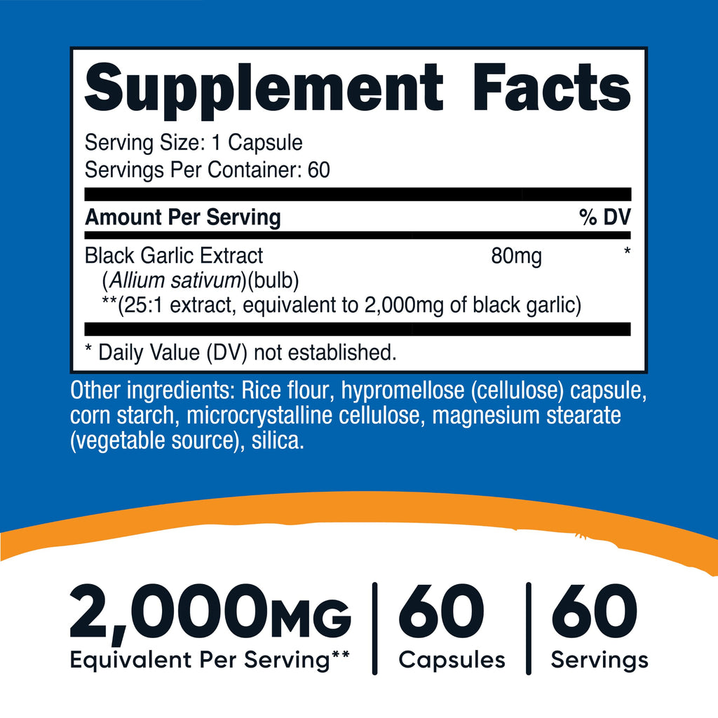 Nutricost Black Garlic Extract 60 Capsules for 60 Servings Per Bottle | Aged Black Garlic Extract, Vegan, Gluten Free and GMO Free