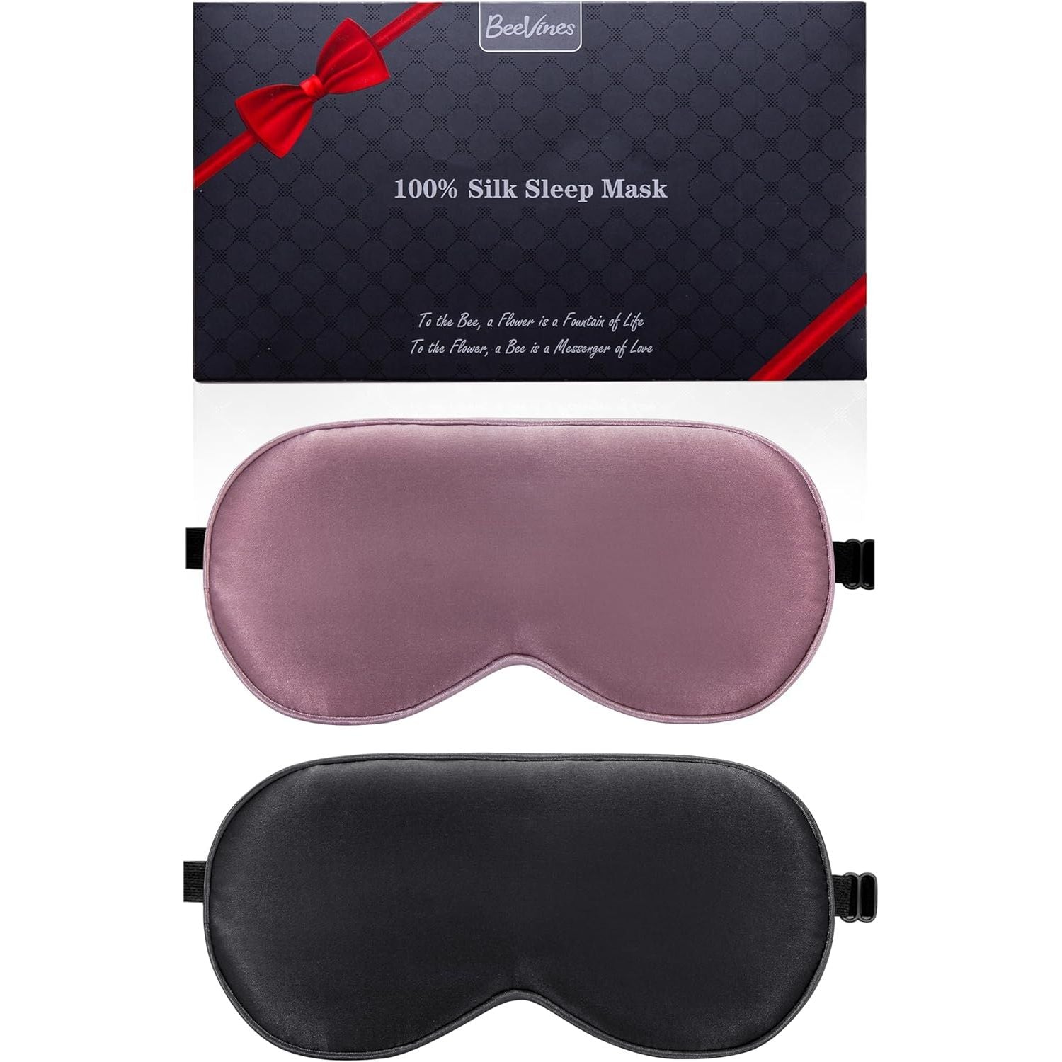 Buy now BeeVines Sleep Mask, 2 Pack 100% Real Natural Silk Eye Masks with Adjustable Strap for Sleeping, Mulberry Silk Eye Sleep Shade Cover, Blocks Light Reduces Puffy Eyes Traveling Gifts (Black & Black) 12- Black & Ruby Purple at indiglob india