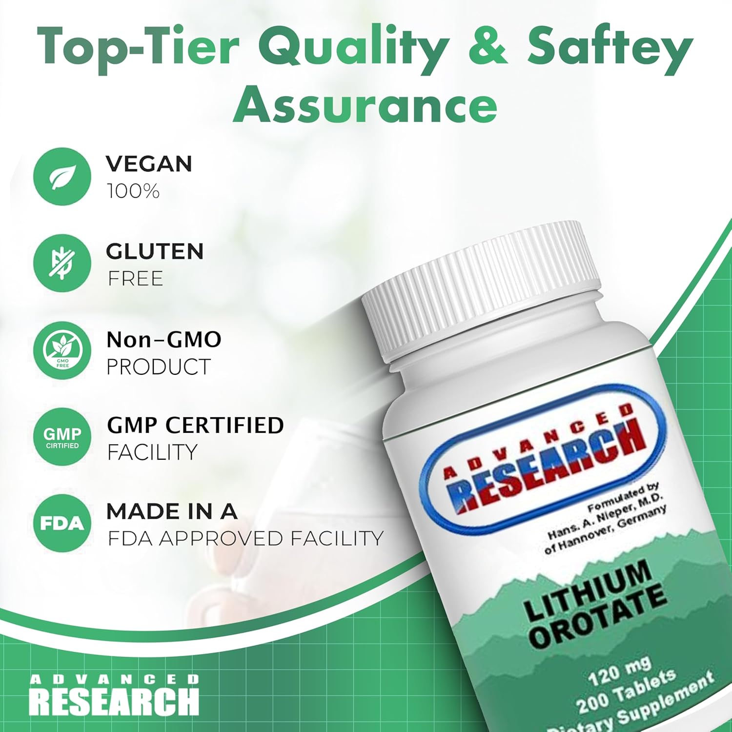 Buy now Dr. Hans Nieper Lithium Orotate 5mg, 200 Count, Lab Tested, Non-GMO, Gluten Free, Vegan Friendly, Supports Brain Health at indiglob india