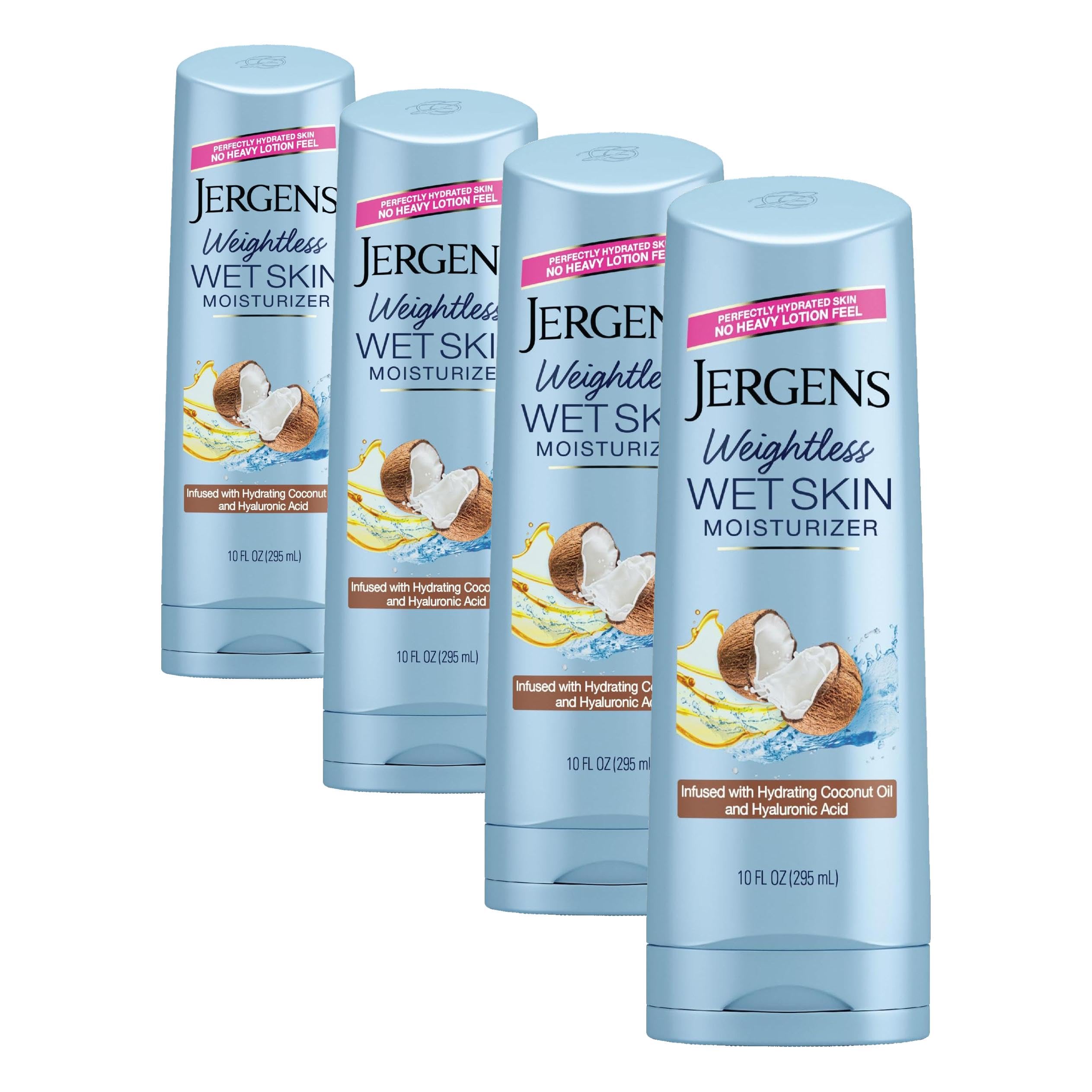 Jergens Wet Skin Body Moisturizer with Coconut Oil, In Shower Lotion for Dry Skin, Fast-Absorbing, Non-Sticky, Dermatologist Tested, 10 Oz, Pack of 3 | Coconut Oil, Hyaluronic Acid, Fast Absorption, Non-Sticky Formula, Dermatologist Tested