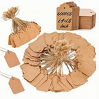 600 PCS Pre-Strung Key Tags with String Attached, Brown Kraft Paper Key Labels, Writable Blank Tags, 1.4 x 1.8 Inch for Key Organization, Inventory Management, Retail Pricing, Clothing and Jewelry