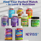 Neviss Magnesium Glycinate + Calcium Filled Gummies for Adults and Kids 4+, Kids Sleep Gummies Melatonin Free, Sugar Free Magnesium Supplement with B6 D3, L-Theanine for Zzz & Relax, Brain,Bone,Muscle