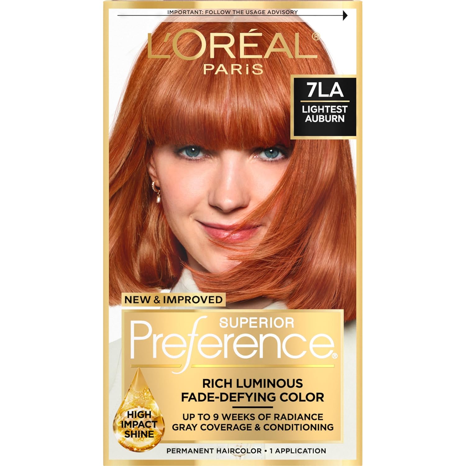 Buy now L'Oreal Paris Superior Preference Luminous Fade-Defying Permanent Hair Color, Hair Dye For Up to 9 Weeks of Radiance, Light Ash Blonde 9A, 1 Hair Dye Kit 7LA Lightest Auburn 1 Count (Pack of 1) at indiglob india