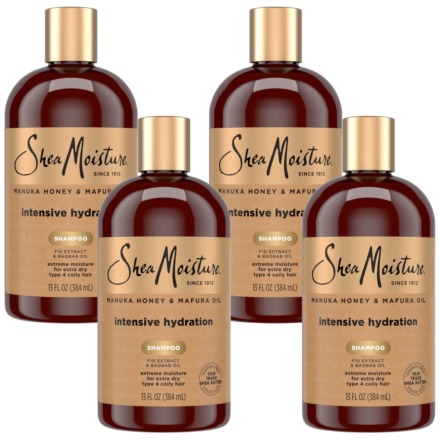 Shea Moisture Intensive Hydration Shampoo for Dry, Damaged Hair Manuka Honey and Mafura Oil Sulfate-Free 13 oz | For extra dry and damaged hair - intensely hydrate and moisturize with Manuka Honey, Mafura Oil, and Fig Extract.