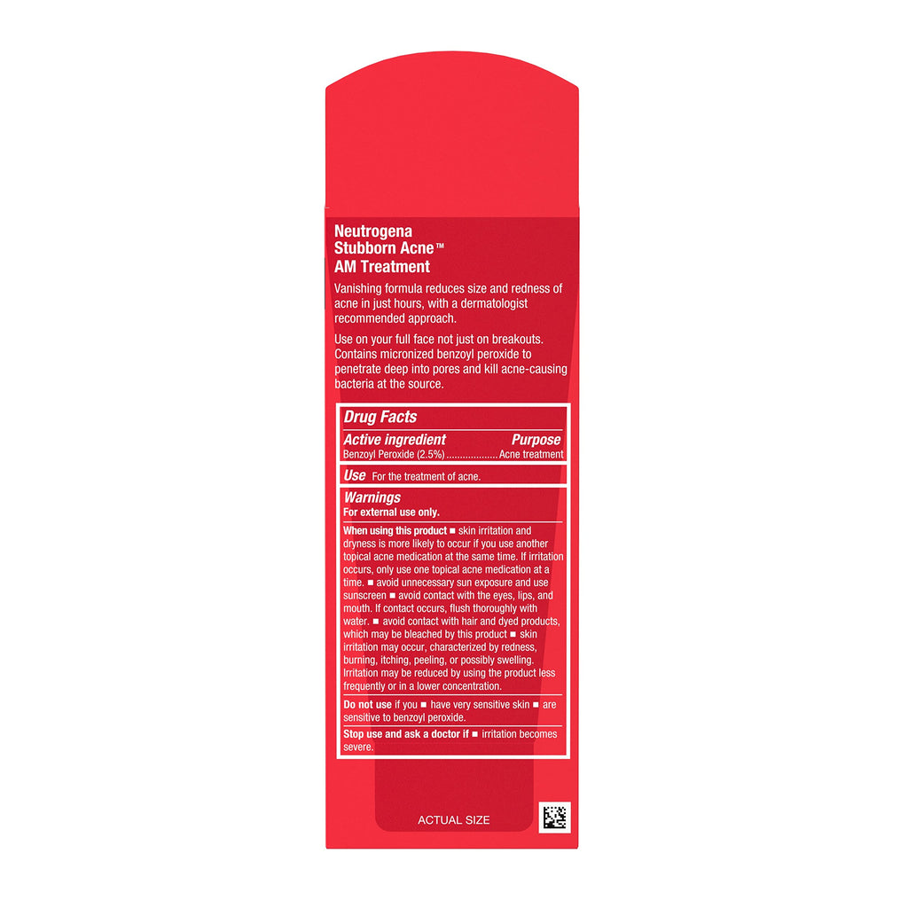Neutrogena Stubborn Acne AM Face Treatment, 2.0 oz | 2.5% Micronized Benzoyl Peroxide Acne Treatment, Oil Free Daily Facial Treatment, Reduces Size & Redness of Breakouts