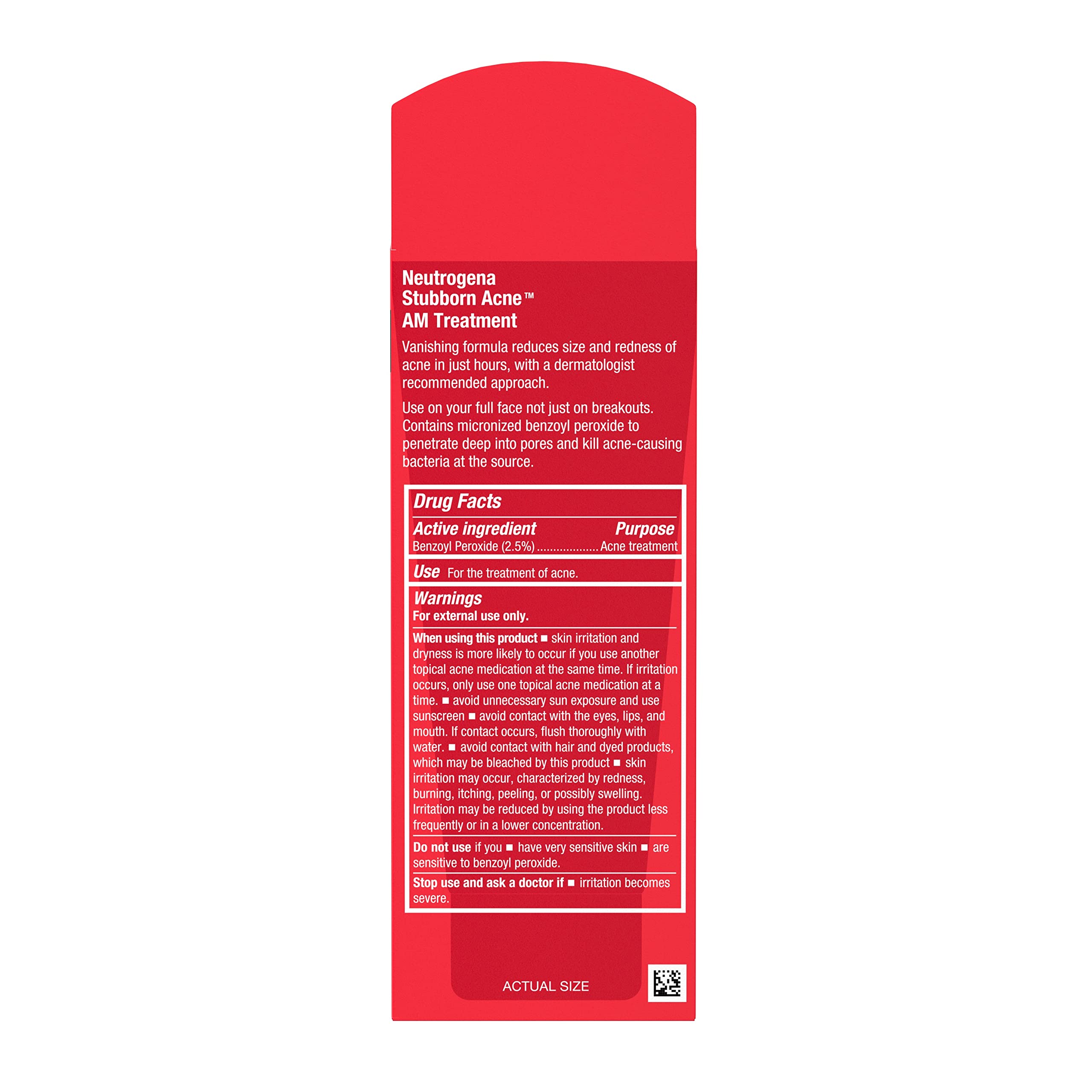 Neutrogena Stubborn Acne AM Face Treatment, 2.0 oz | 2.5% Micronized Benzoyl Peroxide Acne Treatment, Oil Free Daily Facial Treatment, Reduces Size & Redness of Breakouts