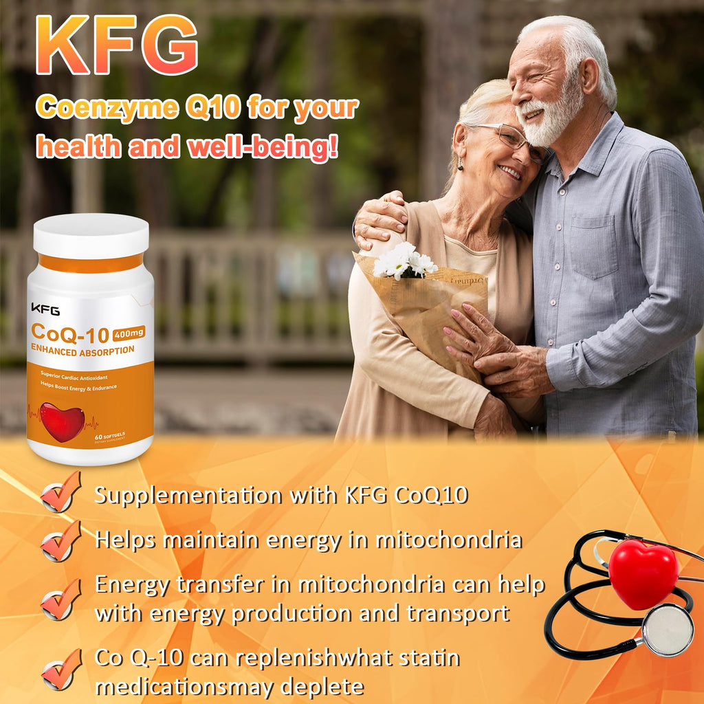 KFG CoQ10 400mg Softgels, Coenzyme Q10 Supplements Support Heart Health, Cardiovascular Health, Immune System & Cellular Energy Production, Gluten Free