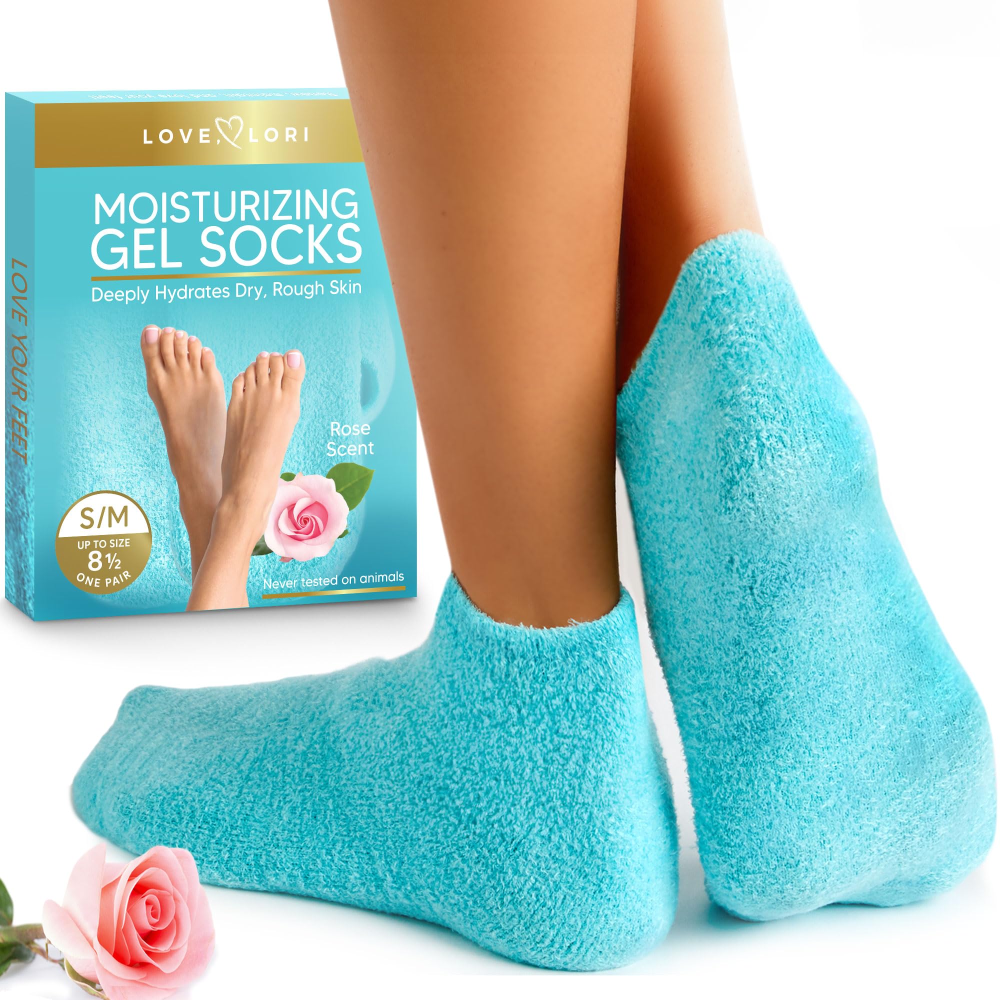 Love Lori Moisturizing Gel Socks for Women - Dry Cracked Feet, S/M | Gel-lined socks for dry, cracked feet - infused with Vitamin E & Jojoba Oil; wear 20 minutes for softer, smoother skin