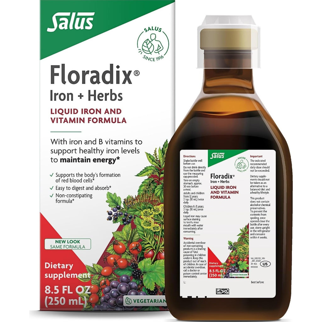 Floradix Iron & Herbs, Herbal Supplement for Men and Women, 8.5 fl oz | Liquid Iron Supplement with Vitamin C, Vitamin B Complex & Ferrous Gluconate Iron for Energy Support & Red Blood Cells*